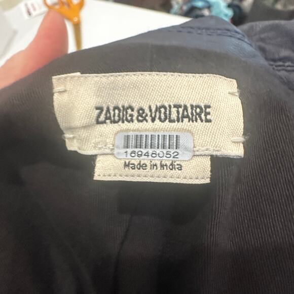 Zadig & Voltaire Blue Real Leather Jacket MEDIUM Cropped Lambskin Designer $800 - Picture 11 of 14